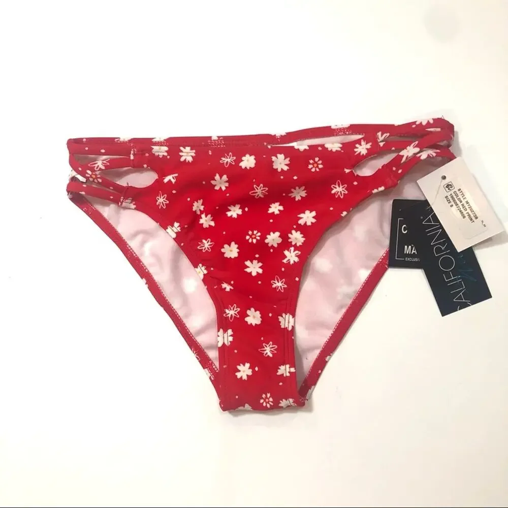 California Waves Red strappy bikini swim bottom